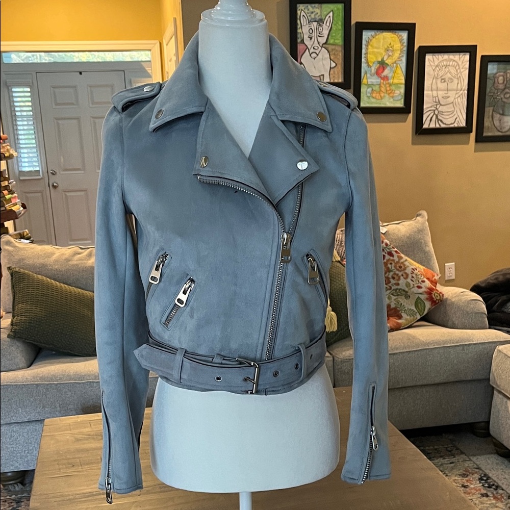 NWOT Zara Basic Outerwear Women's Faux Suede Baby Blue Jacket Size Small